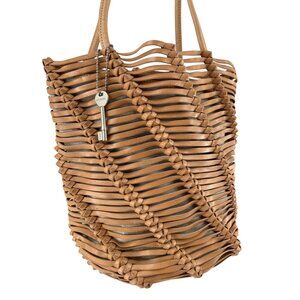Fossil Brown Braided Leather Tote